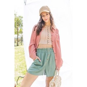 Very J: Raw Edge Hem Woven Shirt Blush Small